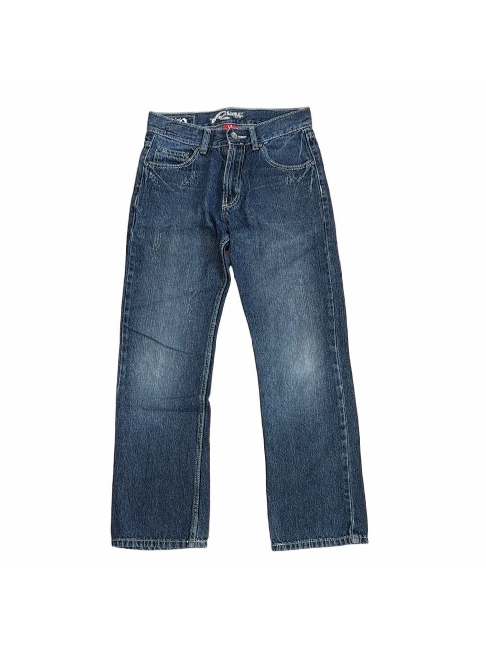 Request Boys 14 Medium Wash Relaxed Straight Leg Jeans Flap Pocket Denim